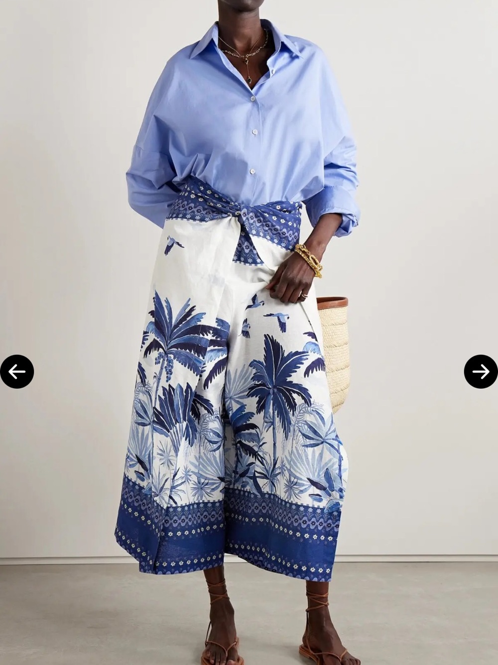 FARM RIO Blue Convertible Cropped Printed Wide-Leg Pants